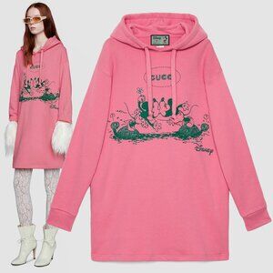 GUCCI DRESS DISNEY MICKEY MINNIE MOUSE PRINT HOODED PINK FELTED COTTON S SMALL